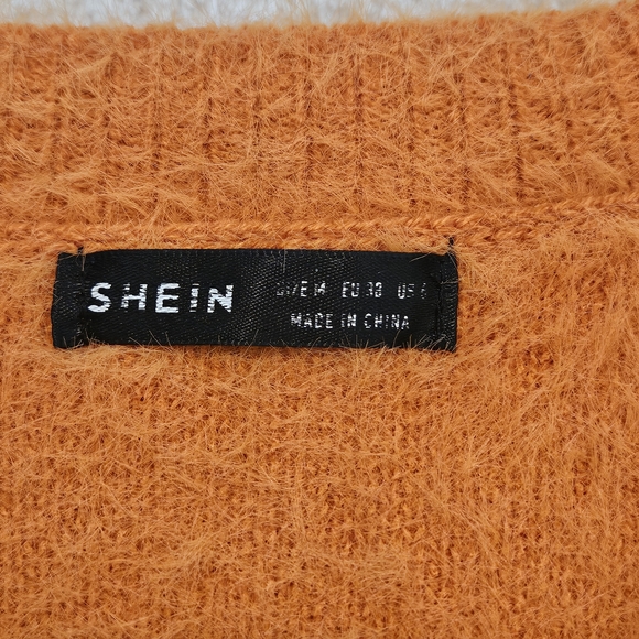 NEW Shein Orange Cropped Fuzzy Sweater Size M Cozy Colorful Knit Y2K Fall Casual - Picture 4 of 8